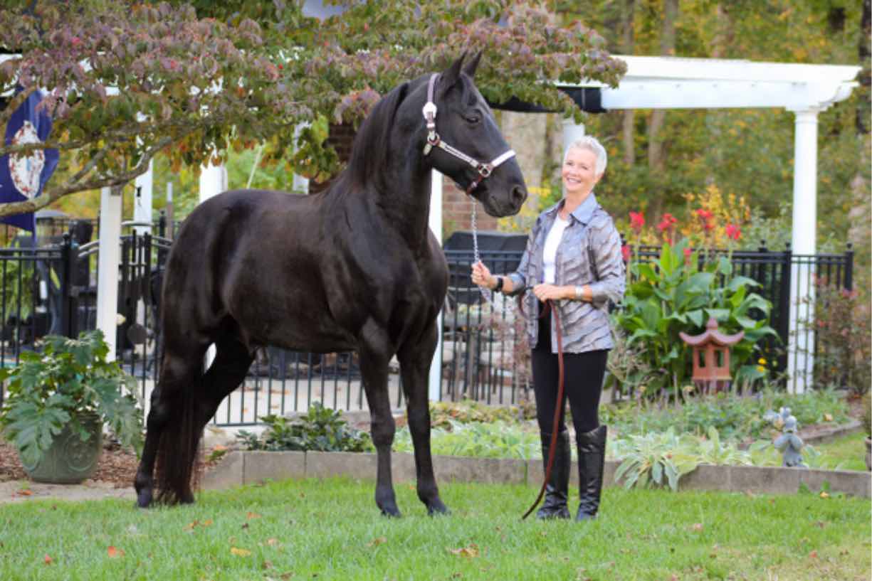 Joanie Pond with her beautiful horse and garden.